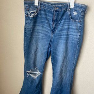 American Eagle Light-Wash Distressed Flare Jeans, Next Level Stretch Size 18 Reg